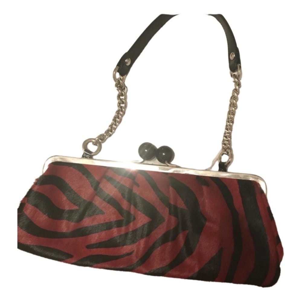 Stylish Red and Black Zebra Print Women's fur Bag
